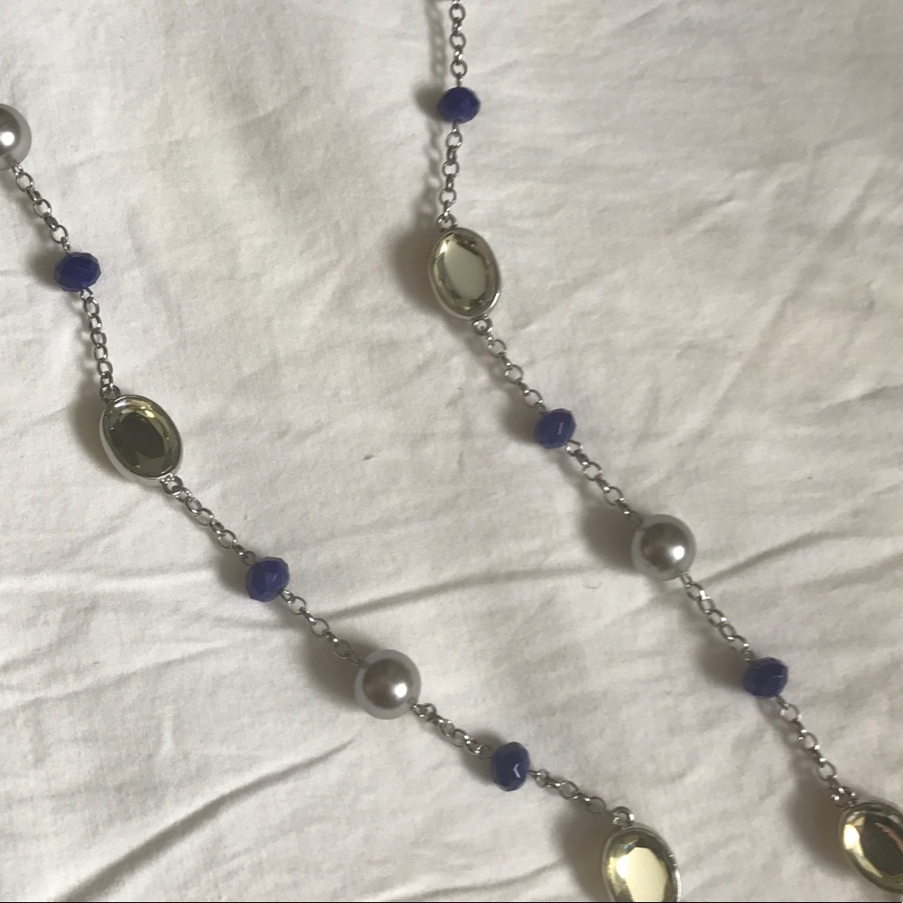 Ann Taylor long silver and blue necklace - Picture 2 of 3